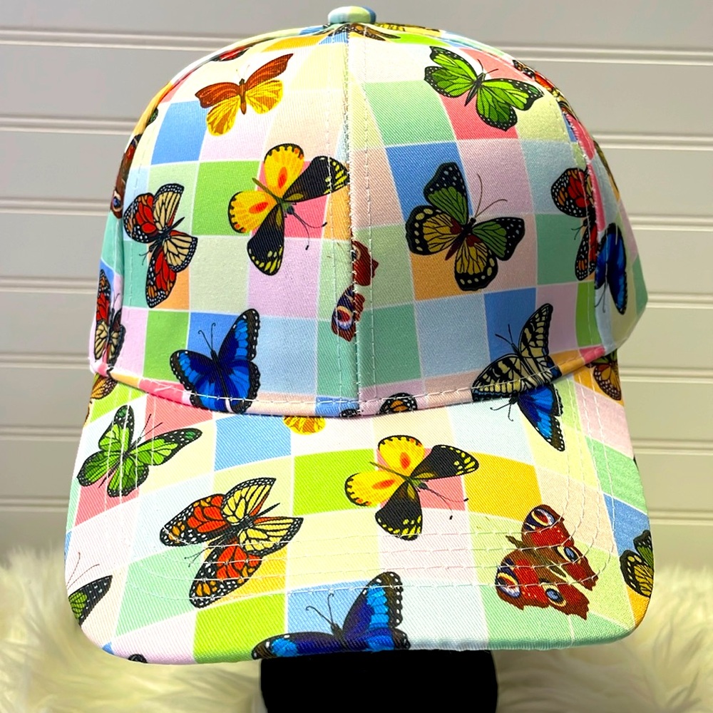Butterfly 🦋 Pastel Colorblocked with Multicolored Butterflies Baseball Cap